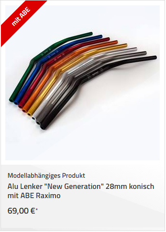 Alu Lenker "New Generation" 28,6 mm konisch mit ABE Raximo 
