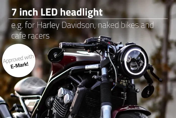 / inch LED Headlight, e.g. for Harley Davidson, naked bikes and cafe racers