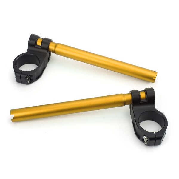 Clip-on handlebar CNC milled aluminum Raximo SBK TÜV approved 41 mm and 1 inch handlebar gold