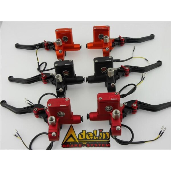 CNC Alu Bremspumpe und Kupplungspumpe Set rot orange und schwarz