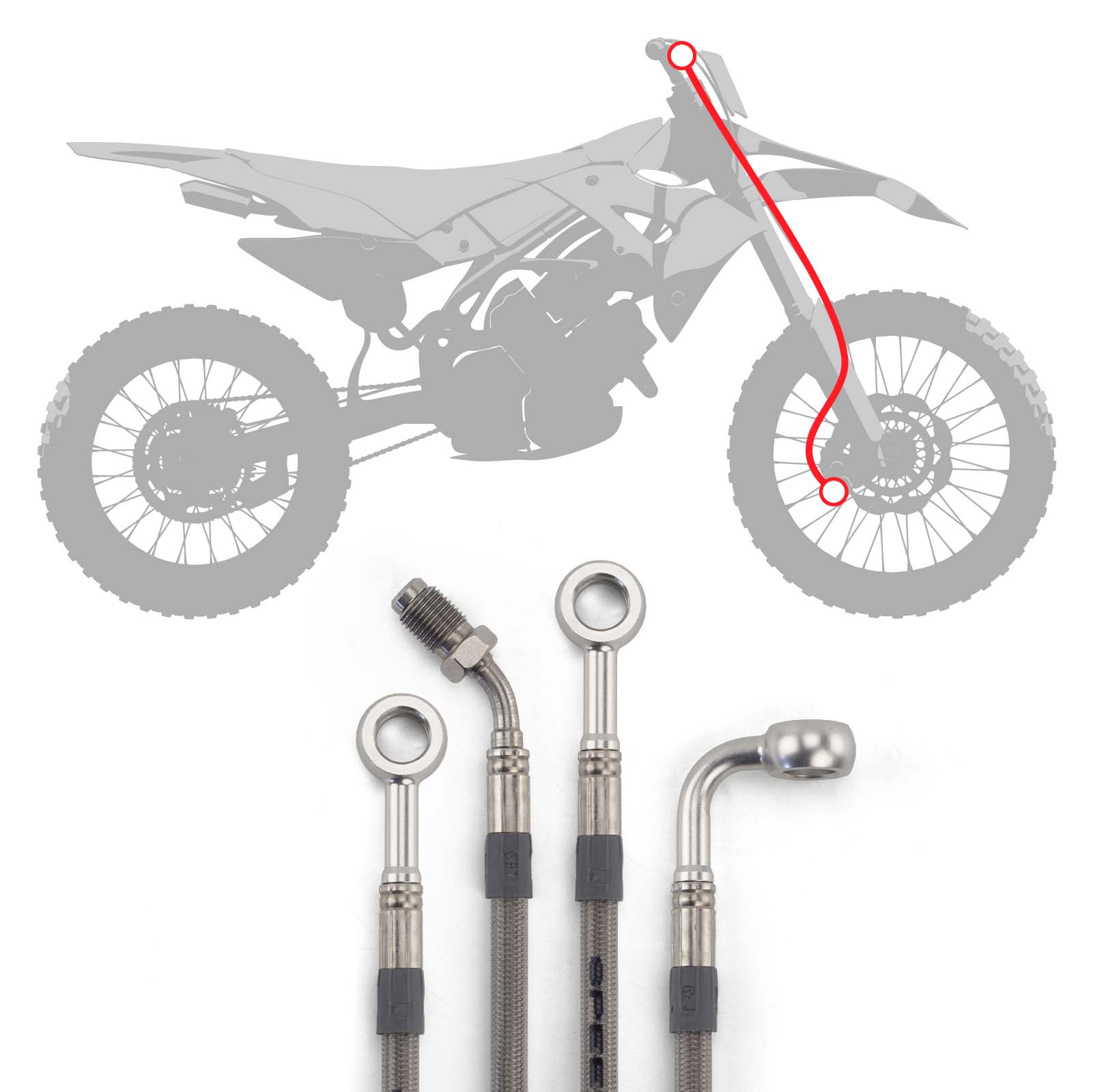 Raximo steel braided brake hose kit front installed like... for Model:  Suzuki DR 650 R SP44A 1991-1996