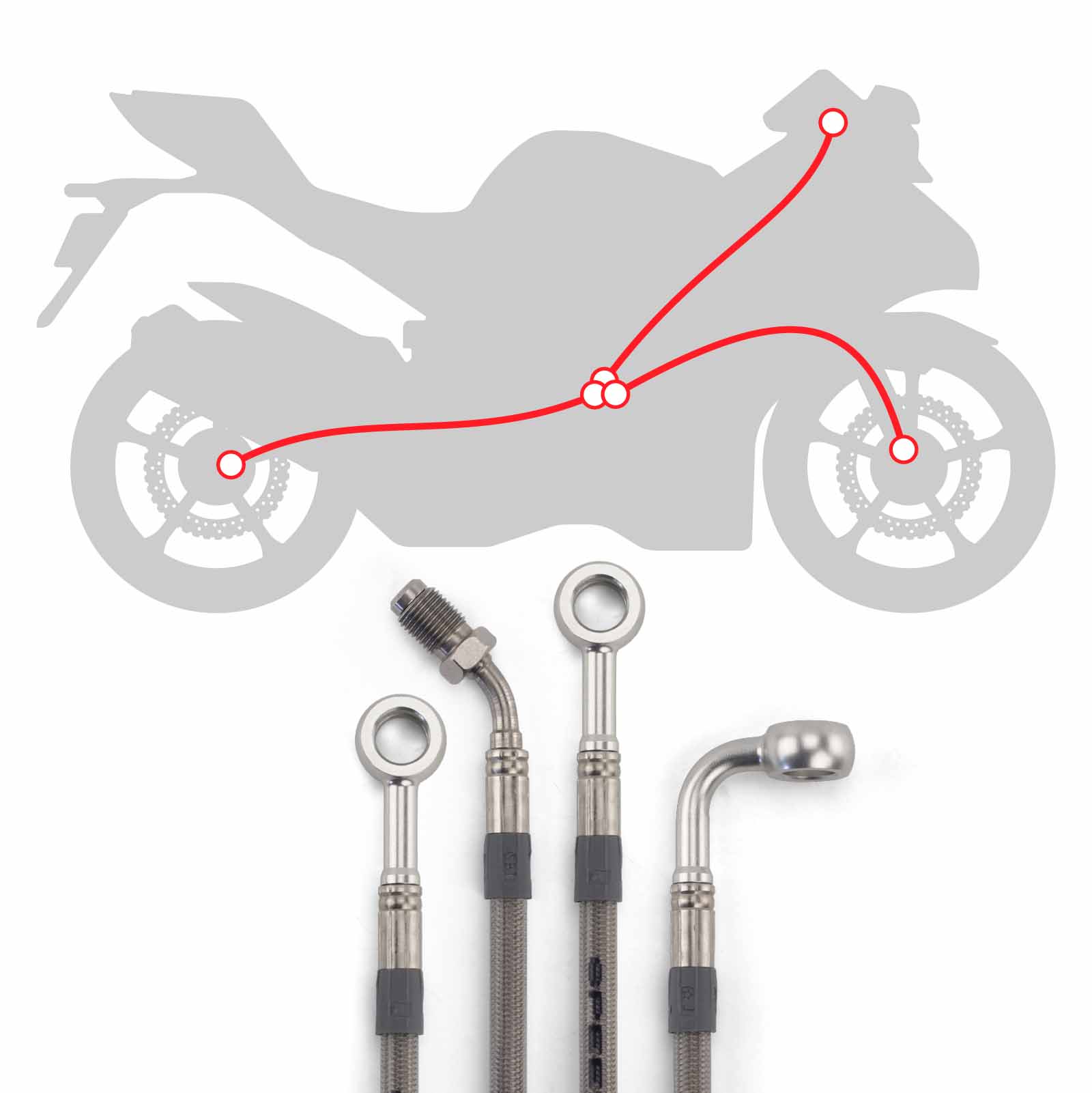 Raximo steel braided brake hose kit front and rear cpl.... for model: Honda CBF 500 A ABS PC39 2006